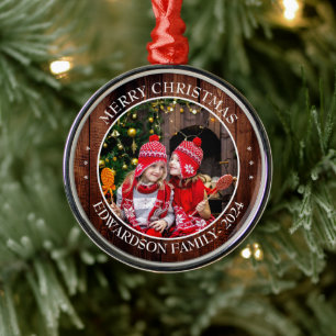 Ornamento De Metal Crie sua própria foto da família no Natal pessoal