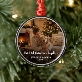 Ornamento De Metal Crie sua própria foto de cachorro no Primeiro Nata