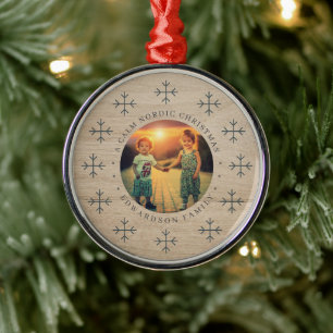 Ornamento De Metal Crie sua própria foto de Natal da família nórdica