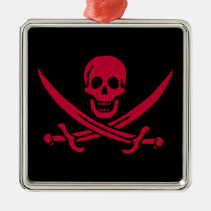 Ornamento De Metal Crimson Skull & Swords Pirate flag of Calico Jack
