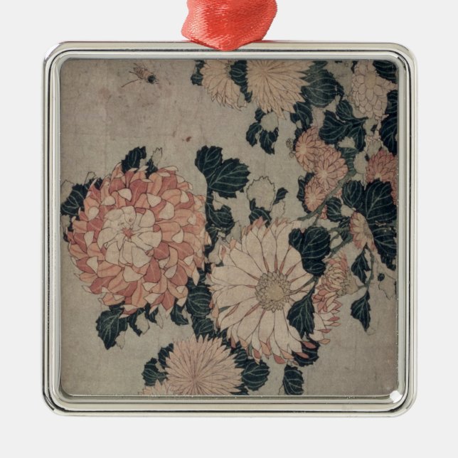 Ornamento De Metal Crisântemos (woodblock da cor) (Frente)