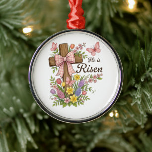 Ornamento De Metal Cristianismo - Ele Ressuscitou Cruz Floral Religio