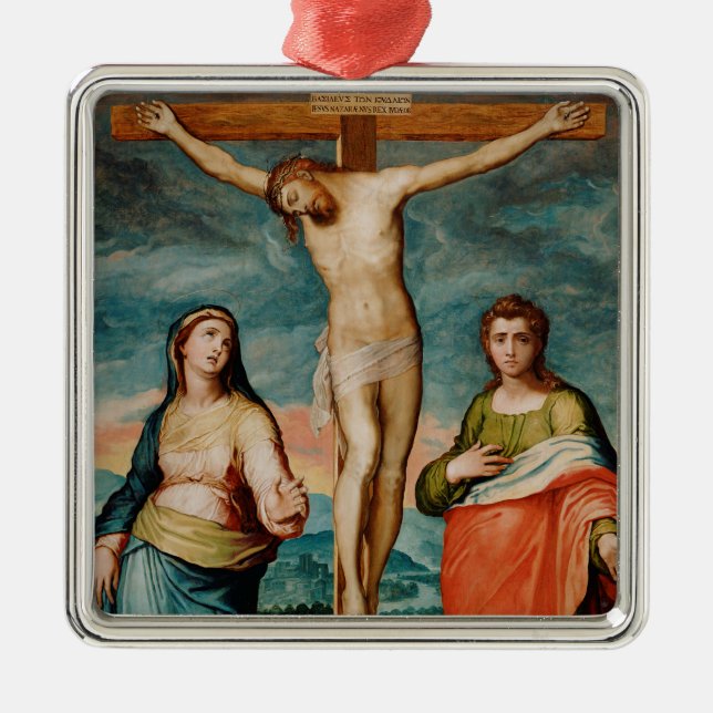 Ornamento De Metal Cristo na cruz com santos (Frente)