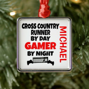 Ornamento De Metal Cross Country Runner Loves Playing Video Games