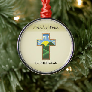 Ornamento De Metal Cruz de Aniversário Personalizada para Padre