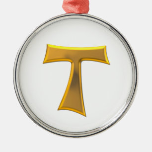 Ornamento De Metal Cruz de tau Franciscan do olhar 3-D dourado