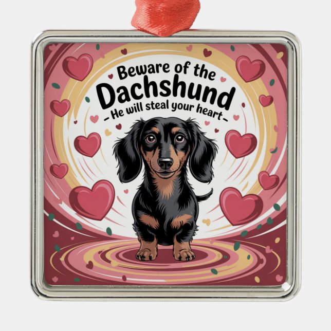Ornamento De Metal Cuidado Com O Dachshund (Frente)