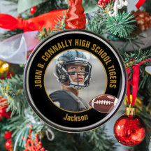 Custom Black Gold Football Player Photo Christmas