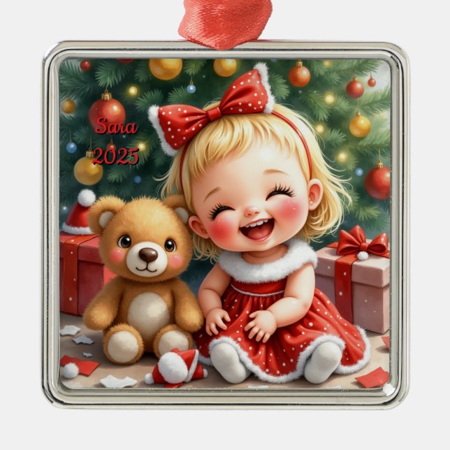 Ornamento De Metal Custom Christmas Baby Girl Cute Big Mile (Frente)