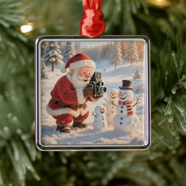 Ornamento De Metal Customize Cute Santa Photographer (Árvore)