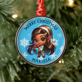 Ornamento De Metal Cute Anime Elf of Color Personalized Christmas