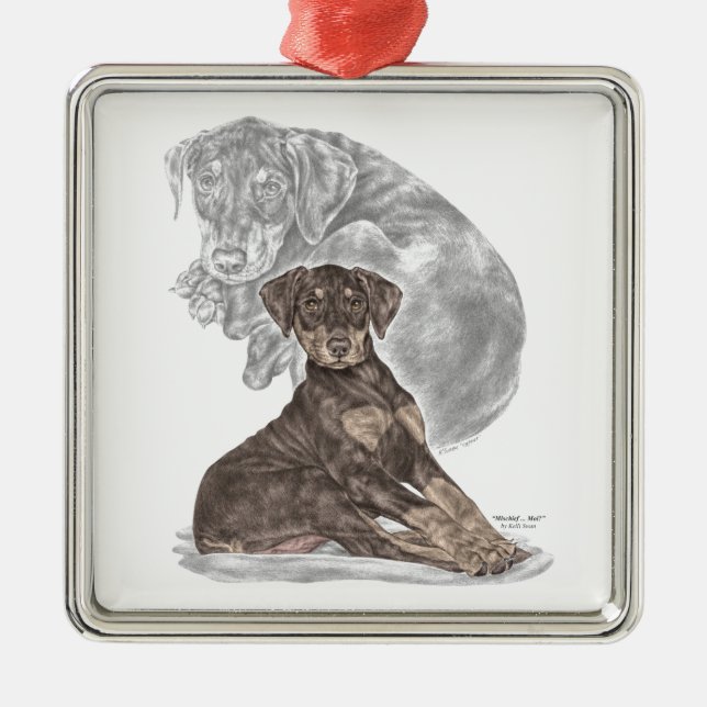 Ornamento De Metal Cute Doberman Pinscher Puppy (Frente)