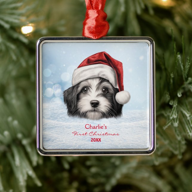 Ornamento De Metal Cute Havanese Dog Santa Hat Personalizado (Árvore)