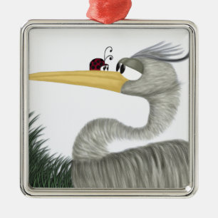 Ornamento De Metal Cute Heron e Ladybug