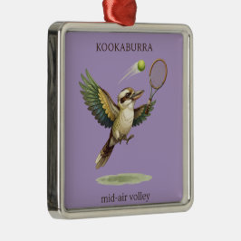 Ornamento De Metal Cute Kookaburra Jogando Tênis Voleio no Ar