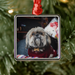 Ornamento De Metal Cute lhasa apso cachorrinho no Natal b