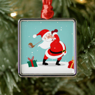 Ornamento De Metal Cute Santa Claus mostra golfe