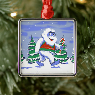 Ornamento De Metal Cute yeti christmas in forest