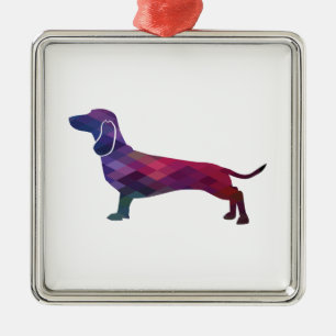 Ornamento De Metal Dachshund Dog Bree Silhouette Geo