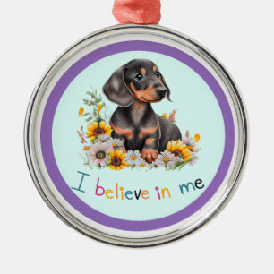 Ornamento De Metal Dachshund Eu Acredito Em Mim