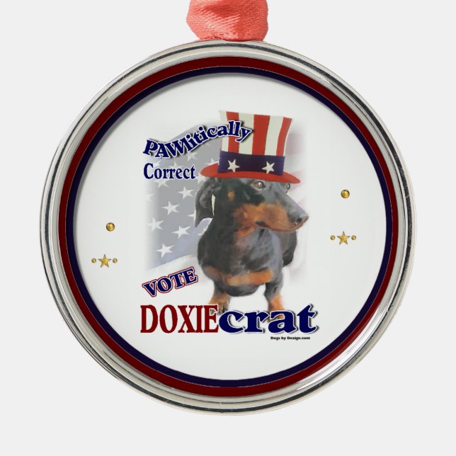 Ornamento De Metal Dachshund Humor Político (Frente)