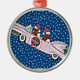 Ornamento De Metal Dachshund Papais Noéis De Cadillac Rosa De Natal