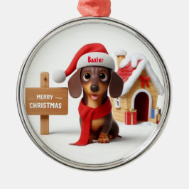 Ornamento De Metal Dachshund Puppy Animado
