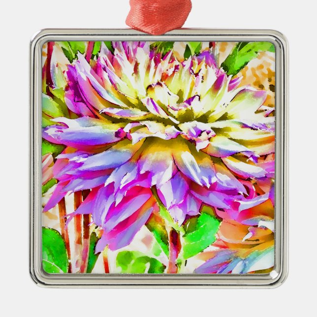 Ornamento De Metal Dahlia Gift da Aquarela Digital (Frente)
