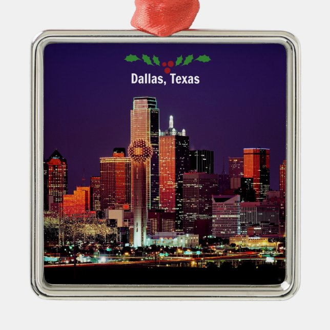 Ornamento De Metal Dallas, Texas Skyline, Natal, (Frente)