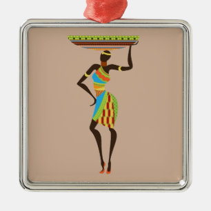 Ornamento De Metal Dama Tribal Africana com arte cesta