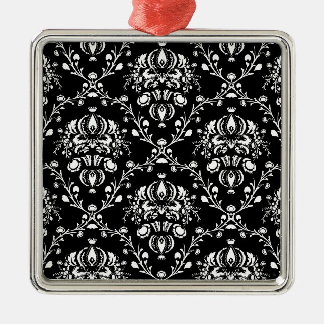 Ornamento De Metal Damasco preto e branco (Frente)