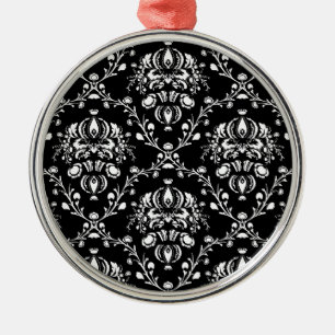 Ornamento De Metal Damasco preto e branco