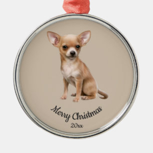 Ornamento De Metal Datas de fotos personalizadas de Natal Chihuahua D