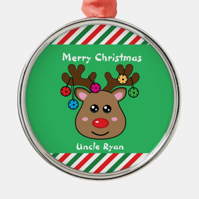 Ornamento De Metal 🎄 de Reindeers de Pickleball (Frente)