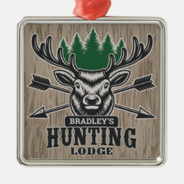 Ornamento De Metal Deer Elk Hunter ADD NAME Arco Hunting Lodge Cabin