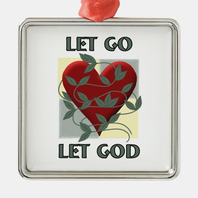 Ornamento De Metal Deixe Deus recuperar o slogan citar o coração verm (Frente)