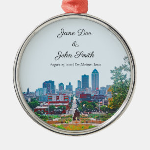 Ornamento De Metal Des Moines Skyline Ornament