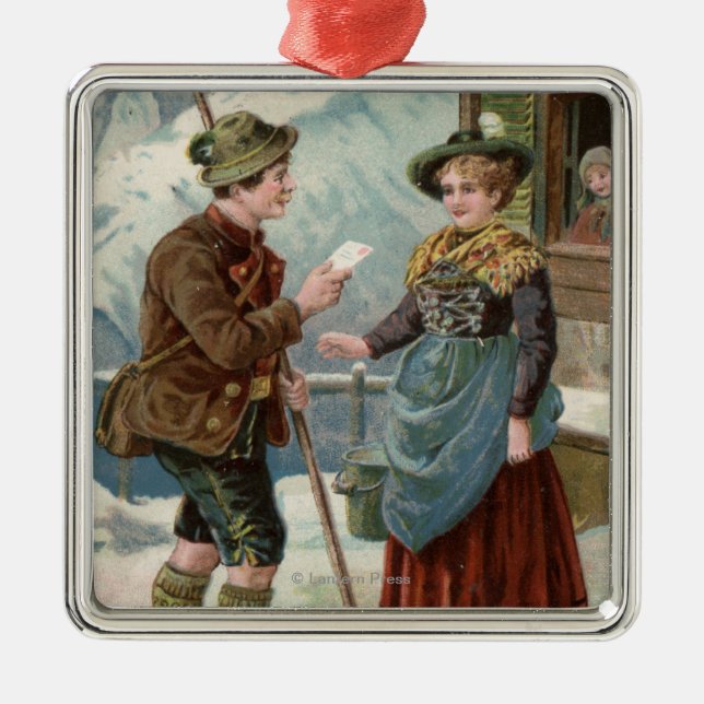 Ornamento De Metal Desejando lhe uma cena nova feliz de YearMountain (Frente)