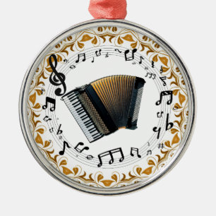 Ornamento De Metal Desenho de acordeão em preto e dourado elegante