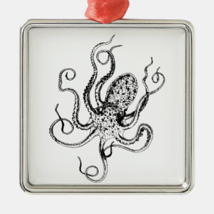 Ornamento De Metal Desenho de Octopus Estilizado pela Vintage #1