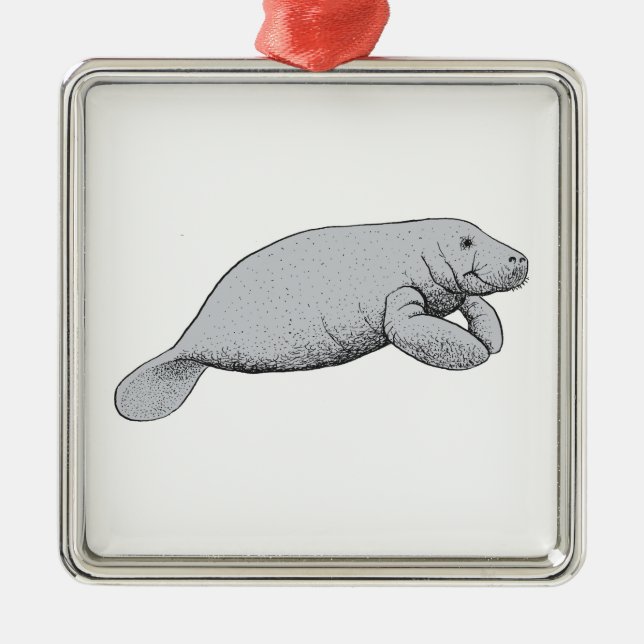 Ornamento De Metal Desenho do Vintage Manatee (Frente)
