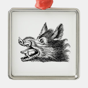 Ornamento De Metal Desenho em Preto e Branco de Cabeça de Javali Anti