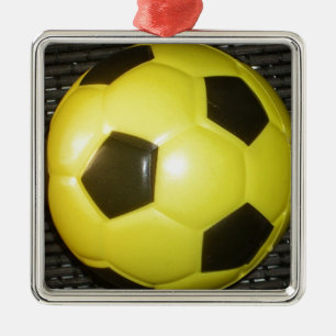 Ornamento De Metal Design Abstrato de Futebol (Soccer) Amarelo e Pret