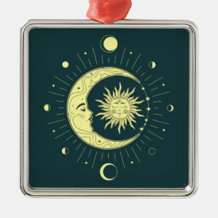 Ornamento De Metal Design celeste solar e lua com fases luas