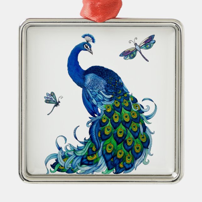 Ornamento De Metal Design Clássico de Peacock e Dragonfly (Frente)