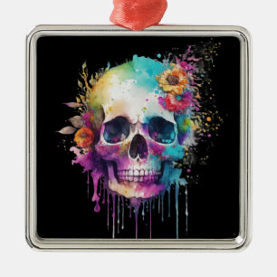 Ornamento De Metal Design de crânio com placas coloridas