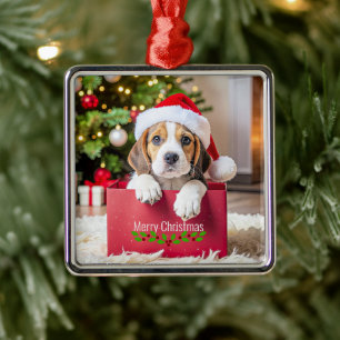 Ornamento De Metal Design de Natal de Filhote de Beagle,