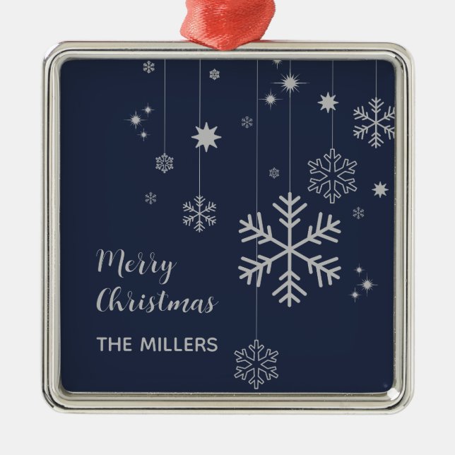 Ornamento De Metal Design de Natal mínimo com flocos de neve (Frente)