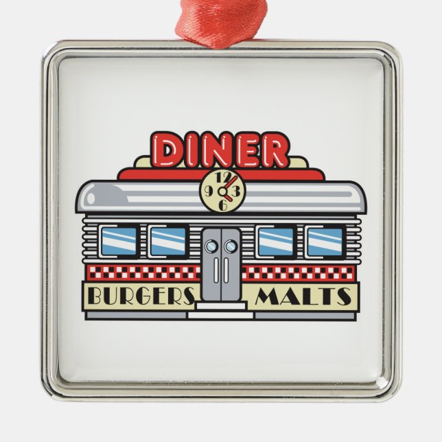 Ornamento De Metal design de retro-diner (Frente)