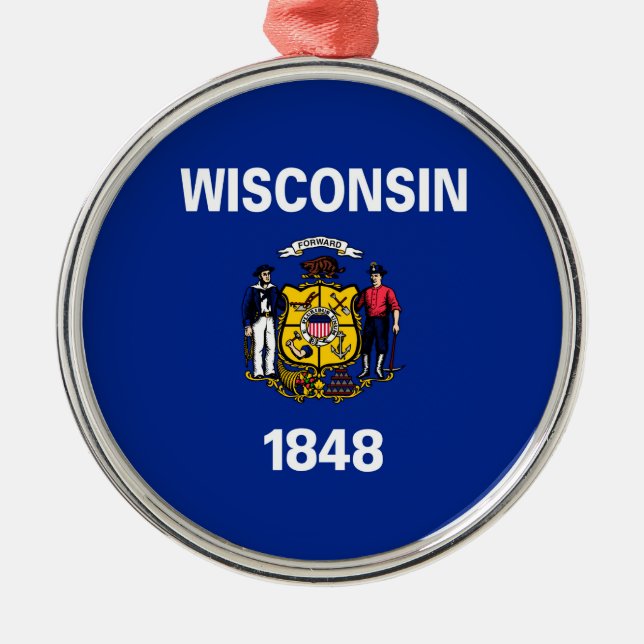 Ornamento De Metal Design de Sinalizador do Estado de Wisconsin (Frente)